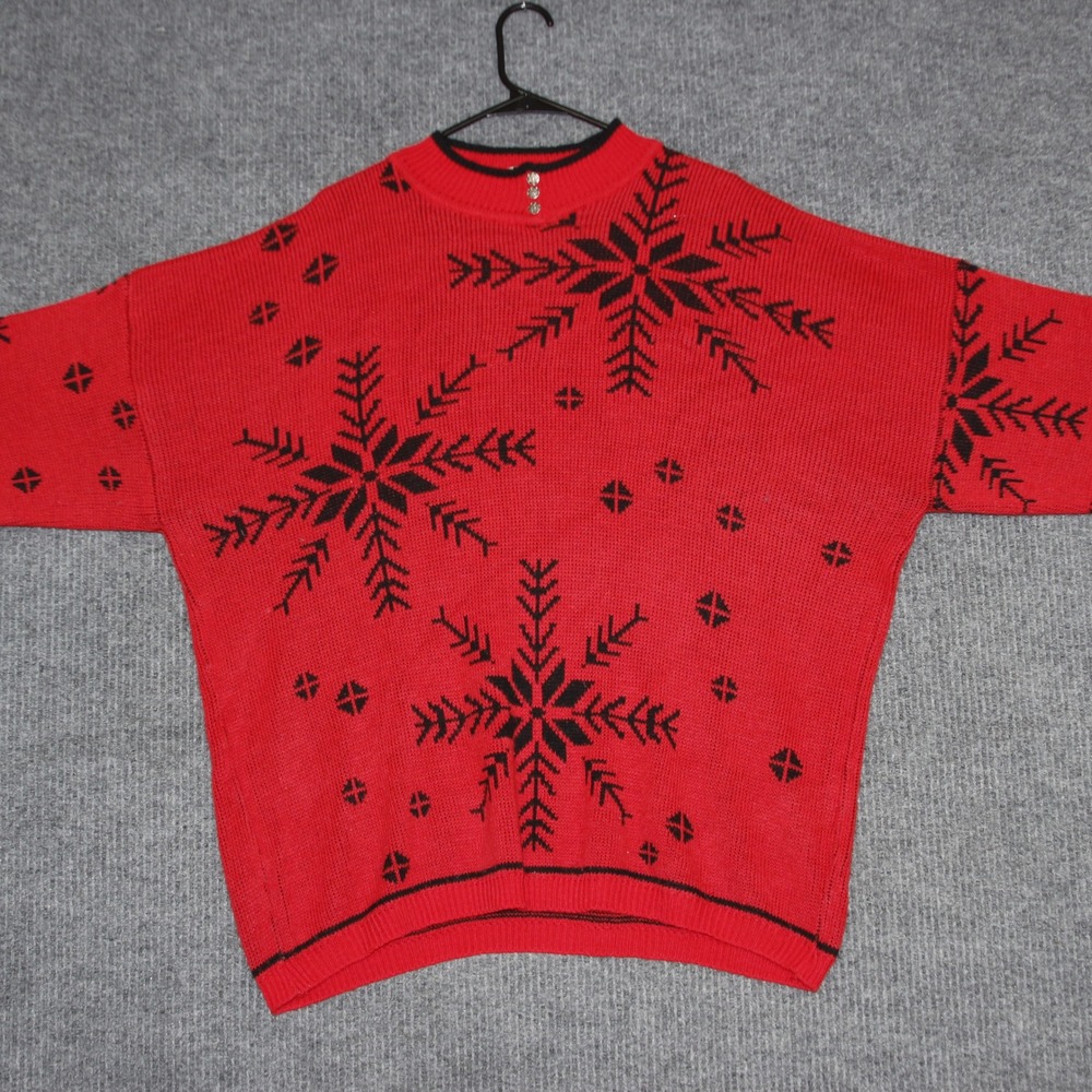 VTG  Stefano International‎ Sweater Womens One Size Red Snowflake Ugly Christmas